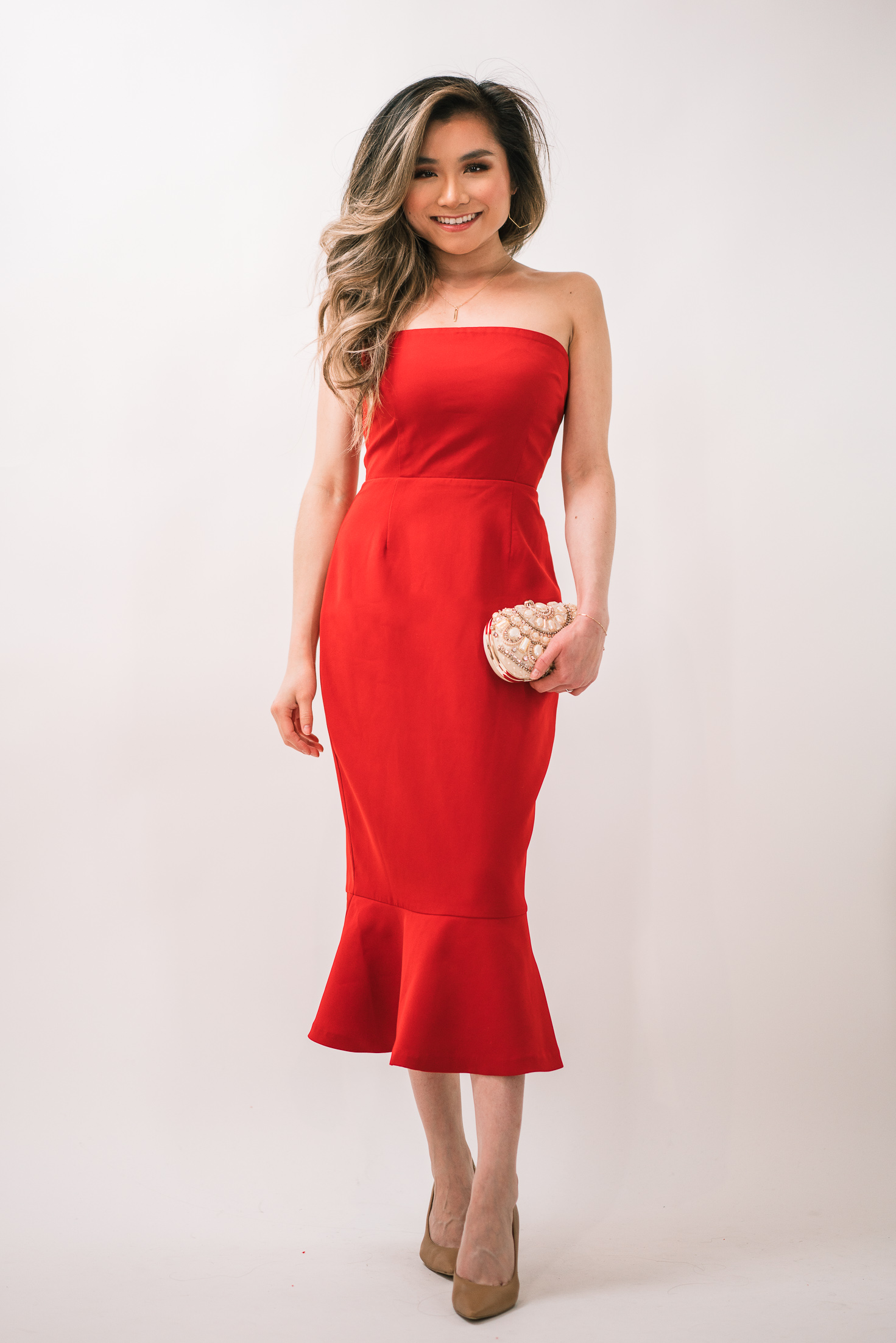 One Shoulder Ruffle Sleeve Red Top - Valentine's Day Outfit Idea